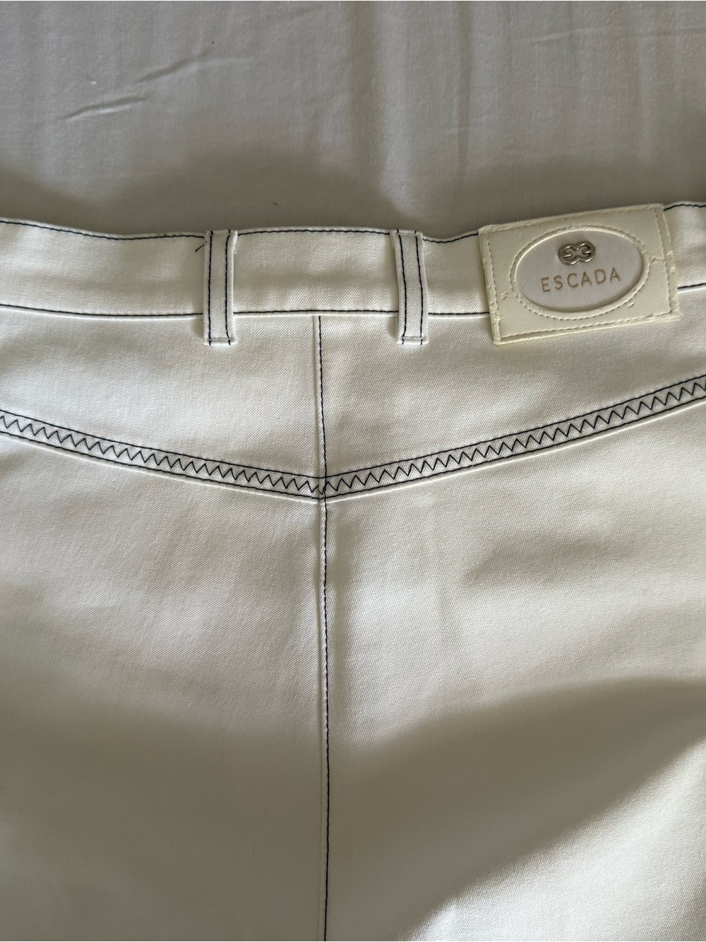 Vintage Escada Cream-White Pants with Blue Contrast Stitching